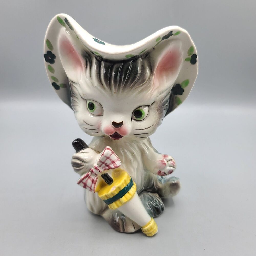 Sealy Royal Kitten With Umbrella Ceramic Planter